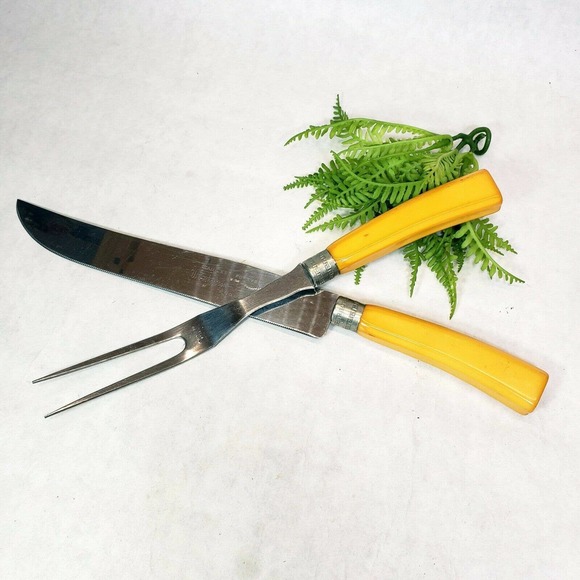 Vintage Richardson Sheffield Carving Set Butterscotch Bakelite Stainless Knife - Picture 9 of 10